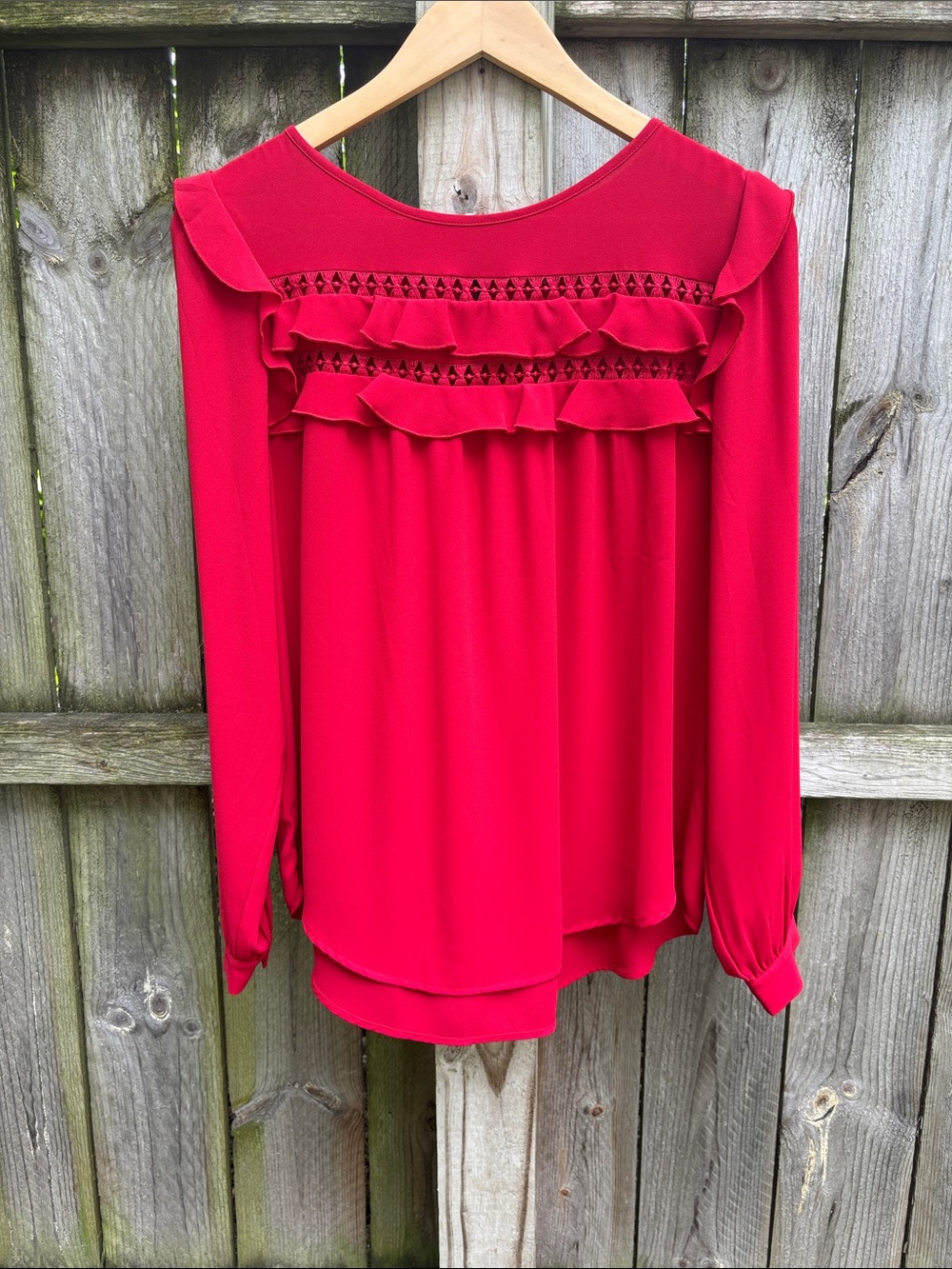 Loft Red Ruffle Long-Sleeve Women's Top